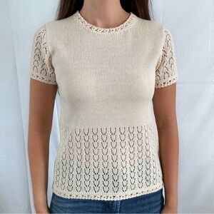 Vintage 50s crochet cream blouse top cottage small